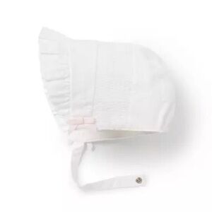 Janie and Jack White Baby Bonnet with Pink bow Accents 0-6 mths NWT